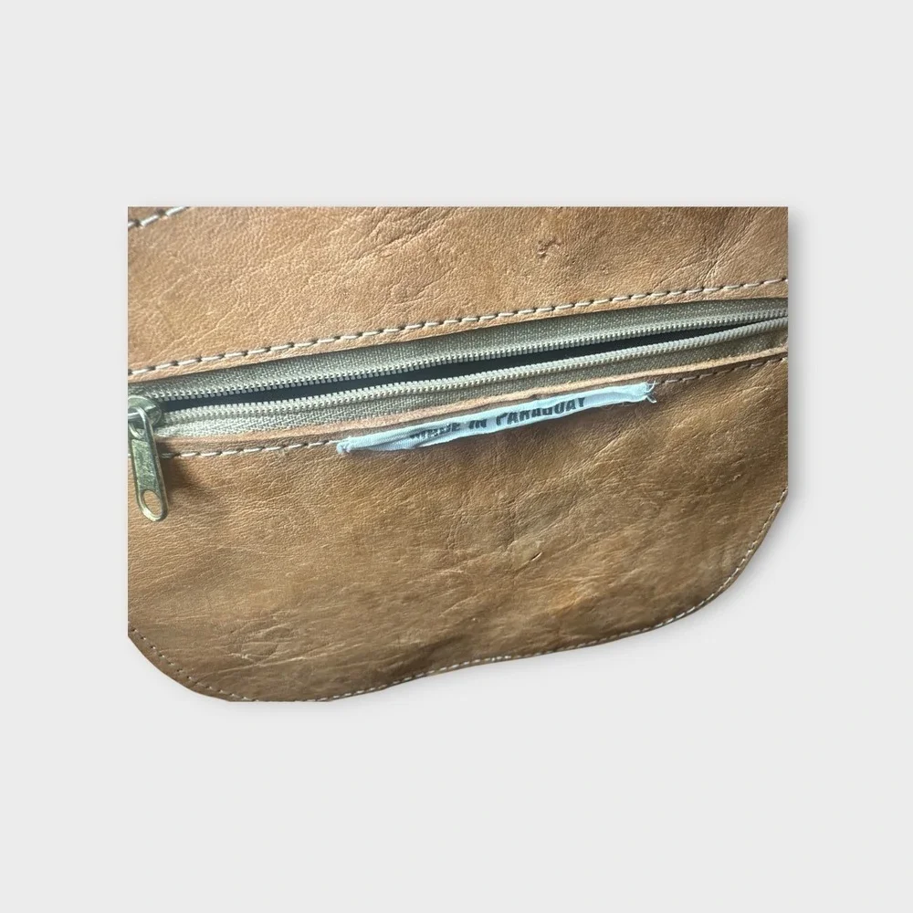 Womens Leather Natural‎ Grain Tote Handbag Embossed Tooled Zip Top 16